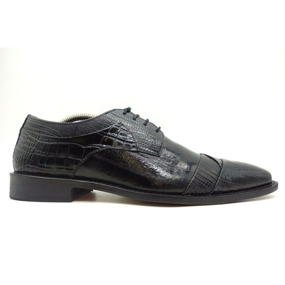 Stacy Adams Black Reptile Eel Print Leather Cap Toe Oxfords Shoes Men\'s 9.5 W main image 9
